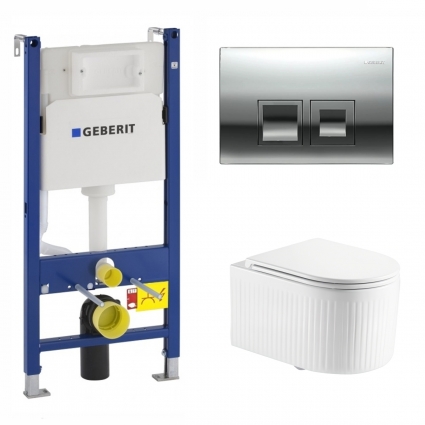 Комплект 3 в 1 инсталляция Geberit Duofix + Подвесной унитаз Enio Morris Tornado EN2870511 с кнопкой Delta 50 хром