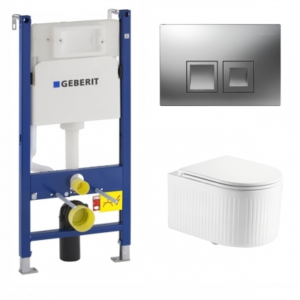Комплект 3 в 1 инсталляция Geberit Duofix + Подвесной унитаз Enio Morris Tornado EN2870511 с кнопкой Delta 50 хром