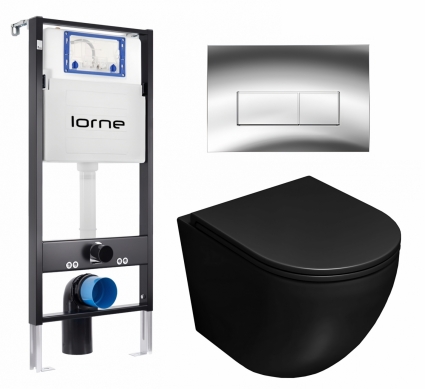 Комплект 3 в 1 инсталляция Lorne Profi LN7002500 + Унитаз подвесной Lorne Pilpao LN5007503 + кнопка хром глянцевый Rectangle
