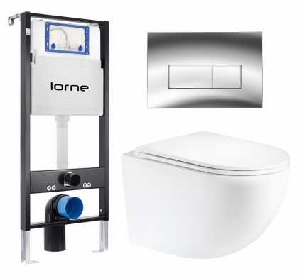 Комплект 3 в 1 инсталляция Lorne Profi LN7002500 + Унитаз подвесной Enio Unico Tornado 1.0 EN2105073 + кнопка хром глянцевый Rectangle