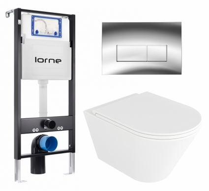 Комплект 3 в 1 инсталляция Lorne Profi LN7002500 + Унитаз подвесной Enio Cento EN4280110 + кнопка хром глянцевый Rectangle