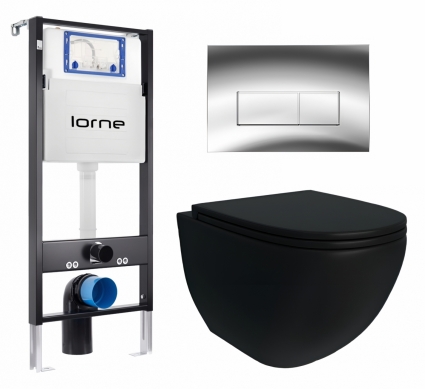 Комплект 3 в 1 инсталляция Lorne Profi LN7002500 + Унитаз подвесной Enio Unico BL EN4105055 + кнопка хром глянцевый Rectangle