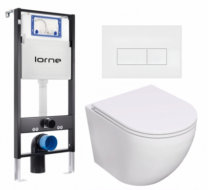 Комплект 3 в 1 инсталляция Lorne Profi LN7002500 + Унитаз подвесной Lorne Pilpao Tornado LN5007502 + кнопка белая матовая Rectangle