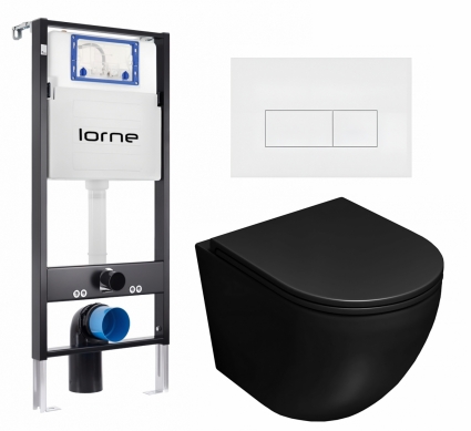 Комплект 3 в 1 инсталляция Lorne Profi LN7002500 + Унитаз подвесной Lorne Pilpao LN5007503 + кнопка белая матовая Rectangle