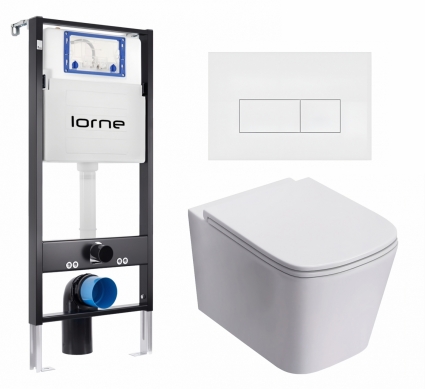 Комплект 3 в 1 инсталляция Lorne Profi LN7002500 + Унитаз подвесной Lorne Lambro LN5007504 + кнопка белая матовая Rectangle