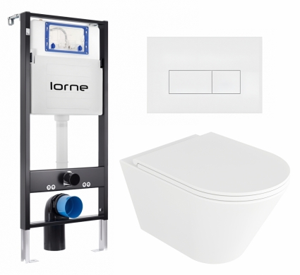 Комплект 3 в 1 инсталляция Lorne Profi LN7002500 + Унитаз подвесной Enio Cento EN4280110 + кнопка белая матовая Rectangle