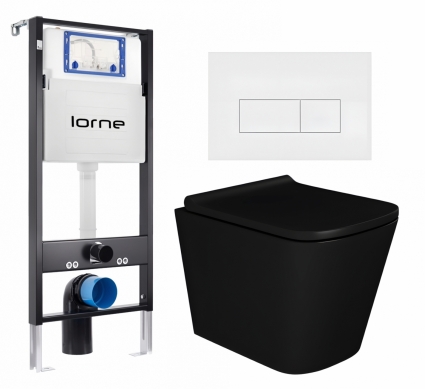 Комплект 3 в 1 инсталляция Lorne Profi LN7002500 + Унитаз подвесной Enio Binario BL EN4180225 + кнопка белая матовая Rectangle