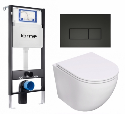 Комплект 3 в 1 инсталляция Lorne Profi LN7002500 +  Унитаз подвесной Lorne Pilpao Tornado LN5007502 + кнопка черная матовая Rectangle