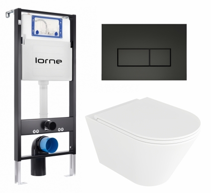 Комплект 3 в 1 инсталляция Lorne Profi LN7002500 + Унитаз подвесной Enio Cento EN4280110 + кнопка черная матовая Rectangle