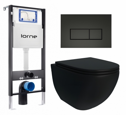 Комплект 3 в 1 инсталляция Lorne Profi LN7002500 + Унитаз подвесной Enio Unico BL EN4105055 + кнопка черная матовая Rectangle