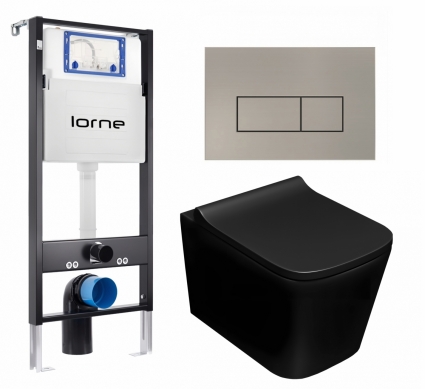 Комплект 3 в 1 инсталляция Lorne Profi LN7002500 + Унитаз подвесной Lorne Lambro LN5007507 + кнопка матовая нержавеющая сталь Rectangle