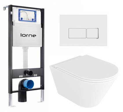 Комплект 3 в 1 инсталляция Lorne Profi LN7002500 + Унитаз подвесной Enio Cento EN4280110 + кнопка белая, окантовка хром Rectangle
