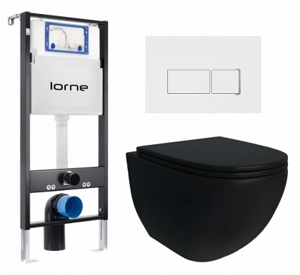 Комплект 3 в 1 инсталляция Lorne Profi LN7002500 + Унитаз подвесной Enio Unico BL EN4105055 + кнопка белая, окантовка хром Rectangle