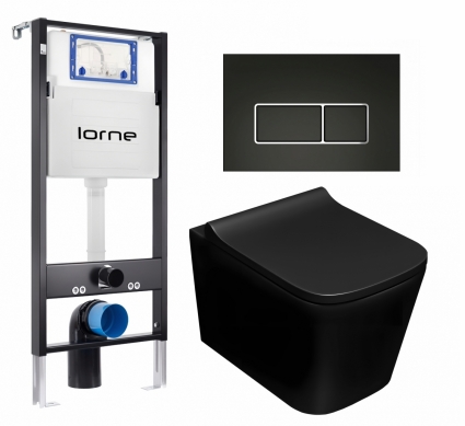 Комплект 3 в 1 инсталляция Lorne Profi LN7002500 + Унитаз подвесной Lorne Lambro LN5007507 + кнопка черная матовая, окантовка хром Rectangle