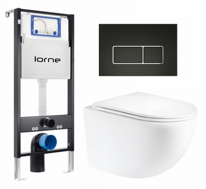 Комплект 3 в 1 инсталляция Lorne Profi LN7002500 + Унитаз подвесной Enio Unico Tornado 1.0 EN2105073 + кнопка черная матовая, окантовка хром Rectangle