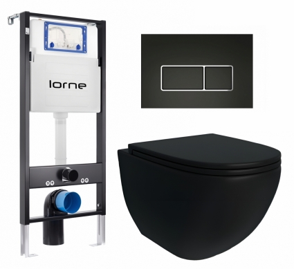 Комплект 3 в 1 инсталляция Lorne Profi LN7002500 + Унитаз подвесной Enio Unico BL EN4105055 + кнопка черная матовая, окантовка хром Rectangle