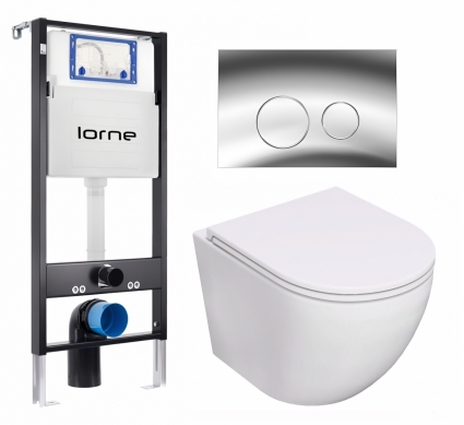 Комплект 3 в 1 инсталляция Lorne Profi LN7002500 + Унитаз подвесной Lorne Pilpao Tornado LN5007502 + кнопка хром глянцевый Ronde