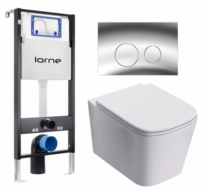 Комплект 3 в 1 инсталляция Lorne Profi LN7002500 + Унитаз подвесной Lorne Lambro LN5007504 + кнопка хром глянцевый Ronde