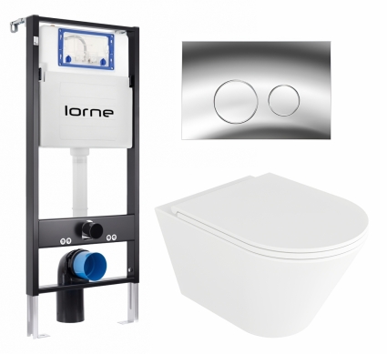 Комплект 3 в 1 инсталляция Lorne Profi LN7002500 + Унитаз подвесной Enio Cento EN4280110 + кнопка хром глянцевый Ronde