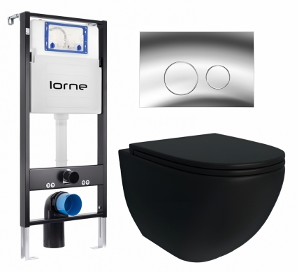 Комплект 3 в 1 инсталляция Lorne Profi LN7002500 +  Унитаз подвесной Enio Unico BL EN4105055 + кнопка хром глянцевый Ronde