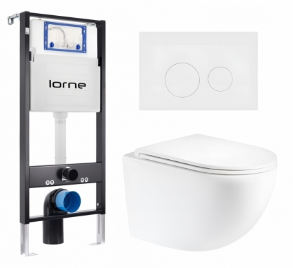 Комплект 3 в 1 инсталляция Lorne Profi LN7002500 +  Унитаз подвесной Enio Unico Tornado 1.0 EN2105073 + кнопка белая матовая Ronde