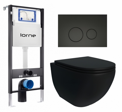 Комплект 3 в 1 инсталляция Lorne Profi LN7002500 + Унитаз подвесной Enio Unico BL EN4105055 + кнопка черная матовая Ronde