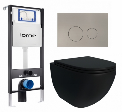 Комплект 3 в 1 инсталляция Lorne Profi LN7002500 + Унитаз подвесной Enio Unico BL EN4105055 + кнопка матовая нержавеющая сталь Ronde