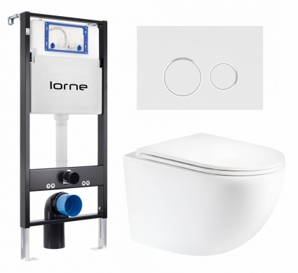 Комплект 3 в 1 инсталляция Lorne Profi LN7002500 +  Унитаз подвесной Enio Unico Tornado 1.0 EN2105073 + кнопка белая, окантовка хром Ronde