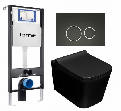 Комплект 3 в 1 инсталляция Lorne Profi LN7002500 + Унитаз подвесной Lorne Lambro LN5007507 + кнопка черная, окантовка хром Ronde