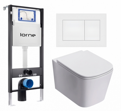 Комплект 3 в 1 инсталляция Lorne Profi LN7002500 + Унитаз подвесной Lorne Lambro Tornado LN5007505 + кнопка белая матовая Carre