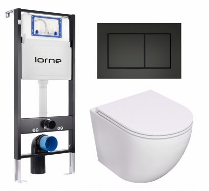 Комплект 3 в 1 инсталляция Lorne Profi LN7002500 + Унитаз подвесной Lorne Pilpao Tornado LN5007502 + кнопка черная матовая Carre