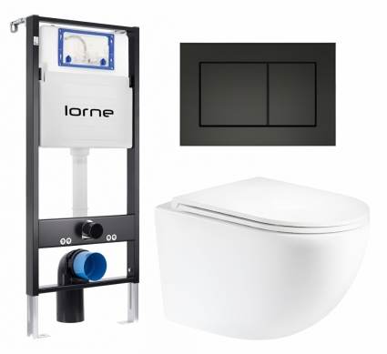 Комплект 3 в 1 инсталляция Lorne Profi LN7002500 + Унитаз подвесной Enio Unico Tornado 1.0 EN2105073 + кнопка черная матовая Carre