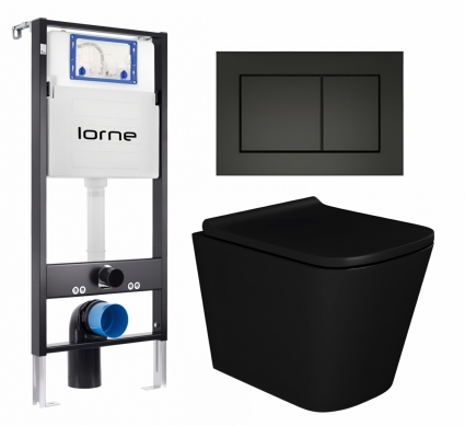Комплект 3 в 1 инсталляция Lorne Profi LN7002500 + Унитаз подвесной Enio Binario BL EN4180225 + кнопка черная матовая Carre