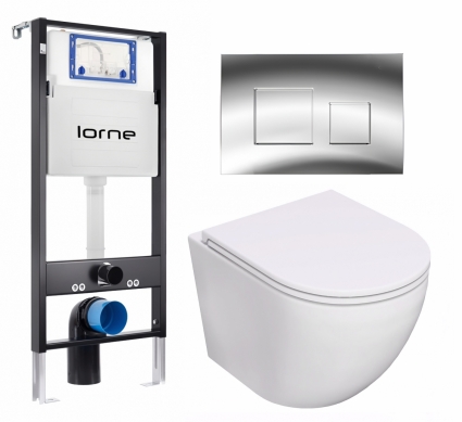 Комплект 3 в 1 инсталляция Lorne Profi LN7002500 + Унитаз подвесной Lorne Pilpao Tornado LN5007502 + кнопка хром глянцевый Cube