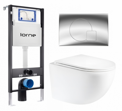 Комплект 3 в 1 инсталляция Lorne Profi LN7002500 + Унитаз подвесной Enio Unico Tornado 1.0 EN2105073 + кнопка хром глянцевый Geometriq 