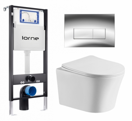 Комплект 3 в 1 инсталляция Lorne Profi LN7002500 + Подвесной унитаз CeruttiSpa Adige Aria CT7837 + кнопка хром глянцевый Rectangle