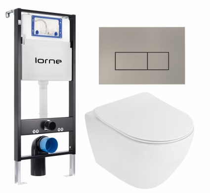 Комплект 3 в 1 инсталляция Lorne Profi LN7002500 + Унитаз подвесной Cezares Stylus CZR-513-TH-R + кнопка матовая нержавеющая сталь Rectangle