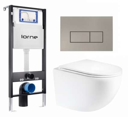 Комплект 3 в 1 инсталляция Lorne Profi LN7002500 + Унитаз подвесной Enio Unico Tornado EN2105073 + кнопка матовая нержавеющая сталь Rectangle