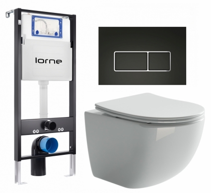 Комплект 3 в 1 инсталляция Lorne Profi LN7002500 + Унитаз подвесной Ceramica Nova Forma CN3009 + кнопка черная, окантовка хром Rectangle