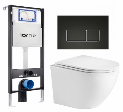 Комплект 3 в 1 инсталляция Lorne Profi LN7002500 + Унитаз подвесной Weltwasser WW Merzbach 043GL-WT + кнопка черная, окантовка хром Rectangle