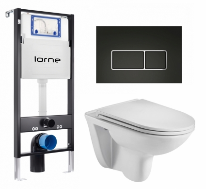 Комплект 3 в 1 инсталляция Lorne Profi LN7002500 + Подвесной унитаз WeltWasser Baarbach 004 GL-WT + кнопка черная, окантовка хром Rectangle