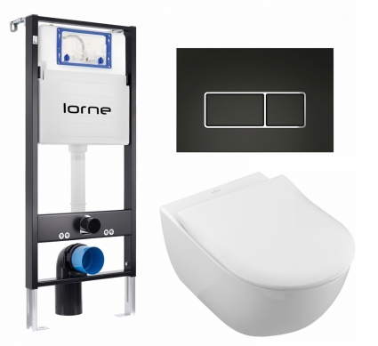 Комплект 3 в 1 инсталляция Lorne Profi LN7002500 + Унитаз подвесной Villeroy & Boch Subway 2.0 5614R201 + кнопка черная, окантовка хром Rectangle