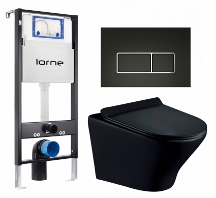 Комплект 3 в 1 инсталляция Lorne Profi LN7002500 +  Унитаз подвесной Esbano Aster ESUPASTEBM + кнопка черная, окантовка хром Rectangle