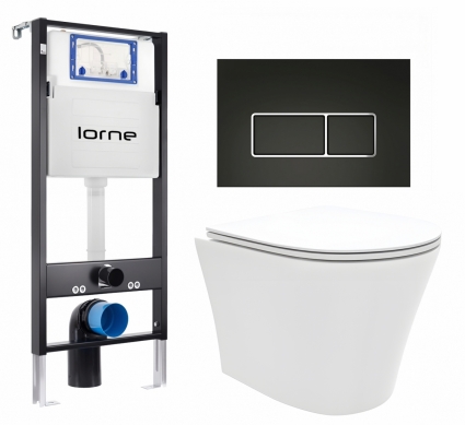 Комплект 3 в 1 инсталляция Lorne Profi LN7002500 + Унитаз подвесной Enio Neo EN5370588 + кнопка черная, окантовка хром Rectangle