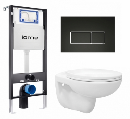 Комплект 3 в 1 инсталляция Lorne Profi LN7002500 + Унитаз подвесной Enio Ekos EN0170571 + кнопка черная, окантовка хром Rectangle