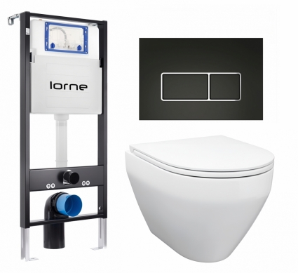 Комплект 3 в 1 инсталляция Lorne Profi LN7002500 + Унитаз подвесной Enio Cono EN2870522 + кнопка черная, окантовка хром Rectangle