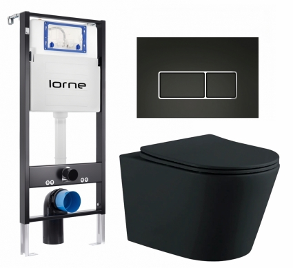 Комплект 3 в 1 инсталляция Lorne Profi LN7002500 + Унитаз подвесной AQUATEK Вега AQ1905-MB + кнопка черная, окантовка хром Rectangle