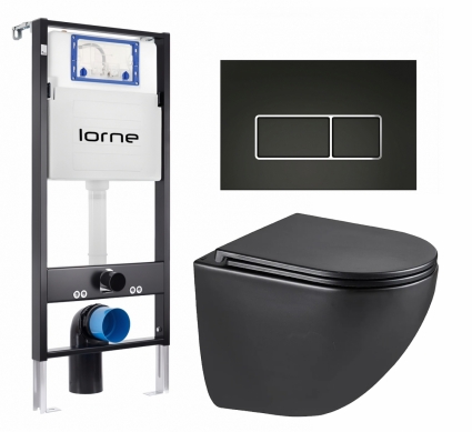 Комплект 3 в 1 инсталляция Lorne Profi LN7002500 + Унитаз подвесной Lemark Glazer 9612004 + кнопка черная, окантовка хром Rectangle