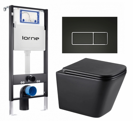 Комплект 3 в 1 инсталляция Lorne Profi LN7002500 + Унитаз подвесной Lemark Florex 9612002 + кнопка черная, окантовка хром Rectangle