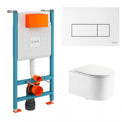 Комплект 3 в 1 инсталляция VitrA V-Fix Core 732-5800-01 + Унитаз подвесной Enio Morris Tornado EN2870511 с кнопкой белой